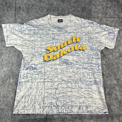 Vintage 90s Fruit of the Loom Best South Dakota Road Map Tshirt XL Single Stitch