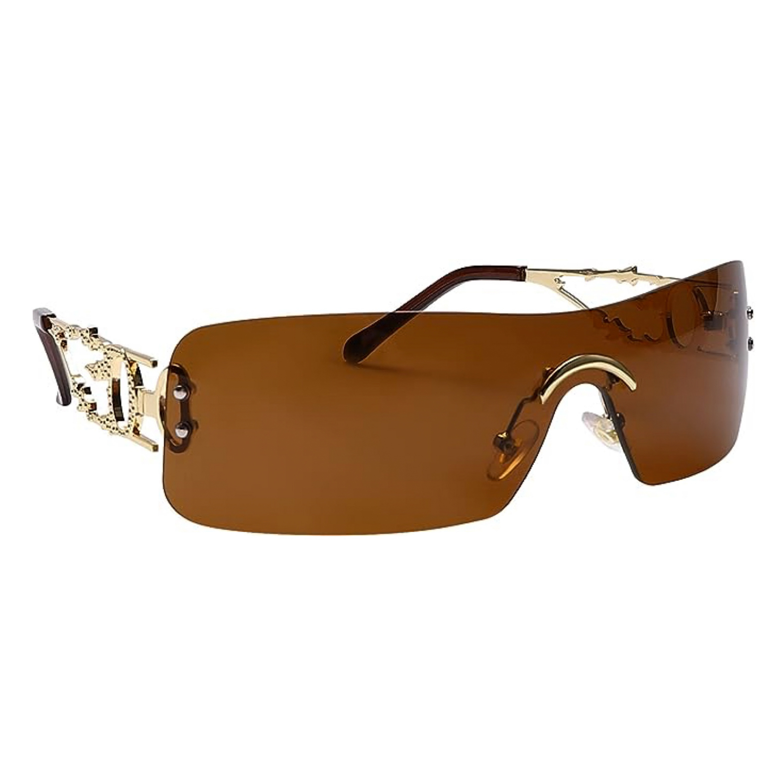 Women's Rimless Brown Tint Y2k Fashion Rectangle Metal Frameless Sunglasses