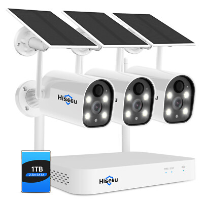 Hiseeu 4MP 10CH Wireless Wifi Solar Battery Security Camera CCTV System W/Audio