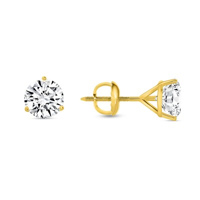 Pre-owned Shine Brite With A Diamond 3 Ct Round Cut Earrings Studs Solid Real 18k Yellow Gold Screw Back Martini In White/colorless