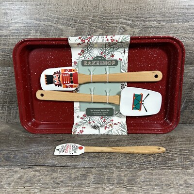 The Bakeshop by Masterclass 3pc Brownie Baking Set Spatulas Christmas Nutcracker