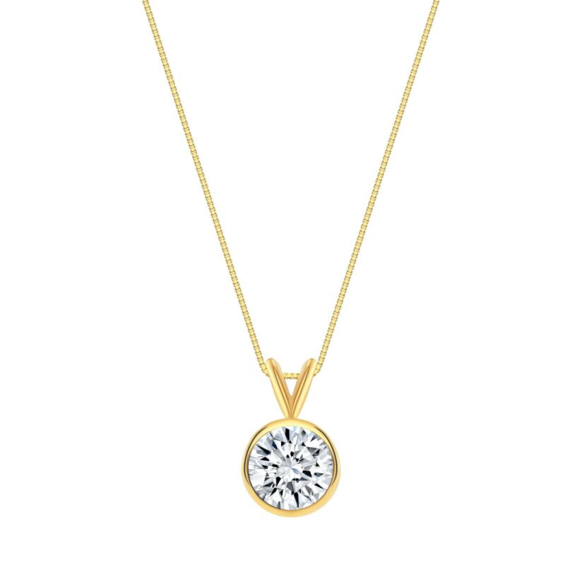3 Ct Round 14k Yellow Gold Simulated Diamond Solitaire Pendant Necklace Bezel 18
