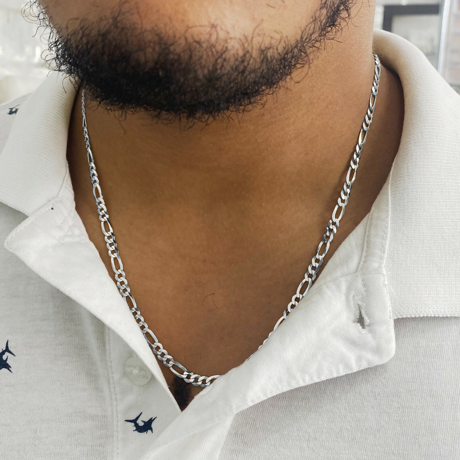 Silver 925 men’s necklace Men's Solid 925 Sterling Silver 4mm Figaro Chain Necklace