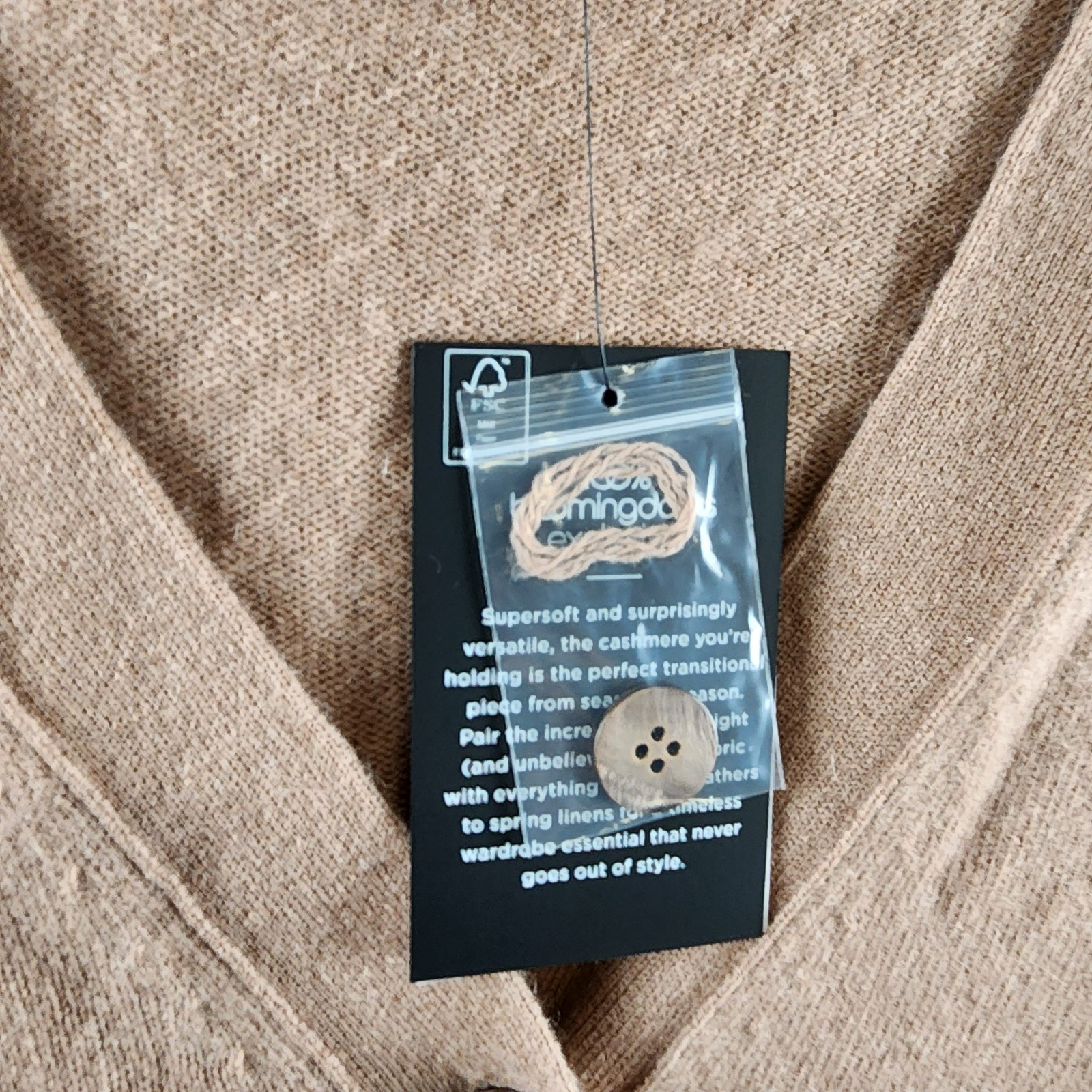 C by Bloomingdale's Cashmere Grandfather Cardigan Women's S Camel V-Neck L/S - Picture 6 of 13