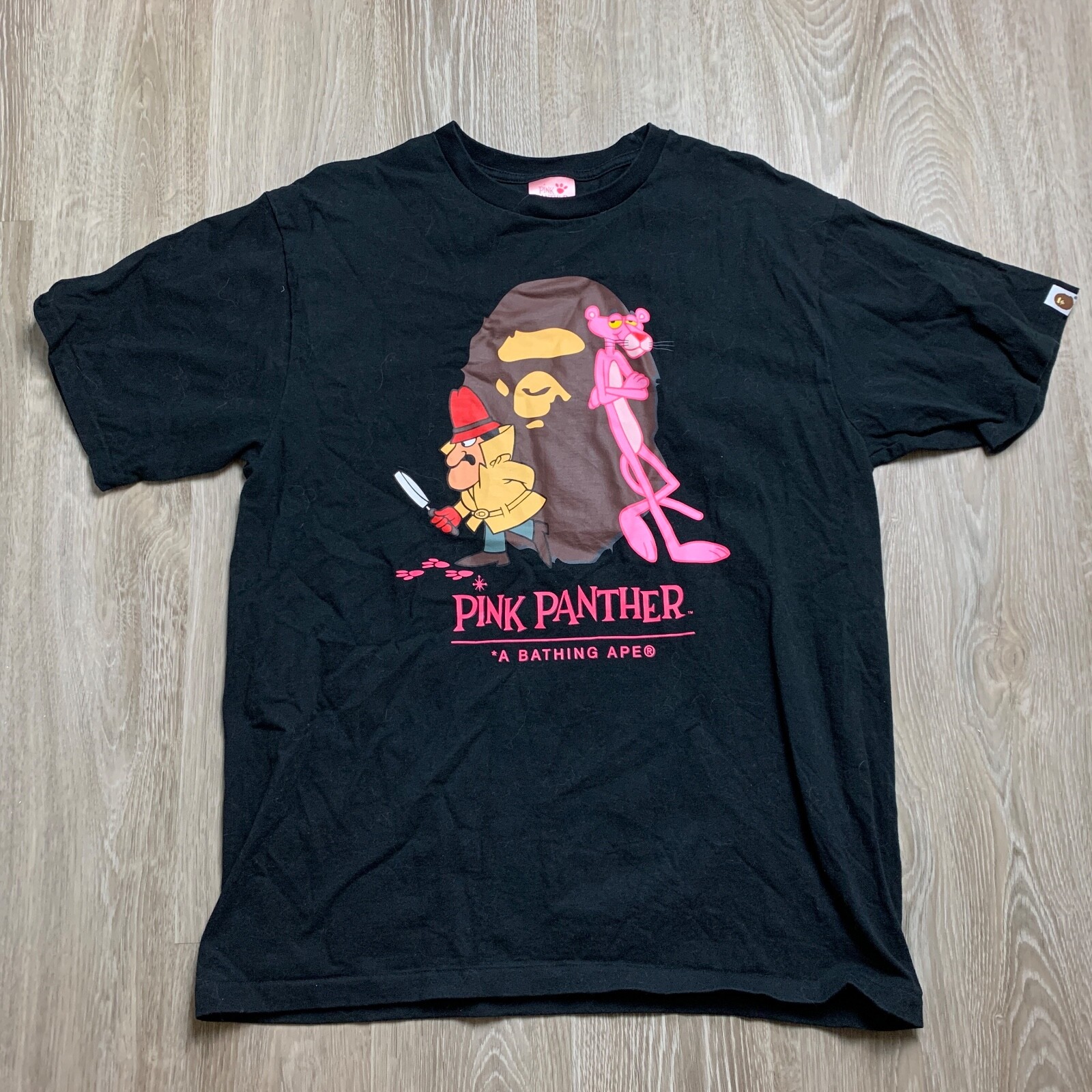 

Футболка с рисунком A Bathing Ape Bape Pink Panther Ape Head Black Pink Mens XL, Черный