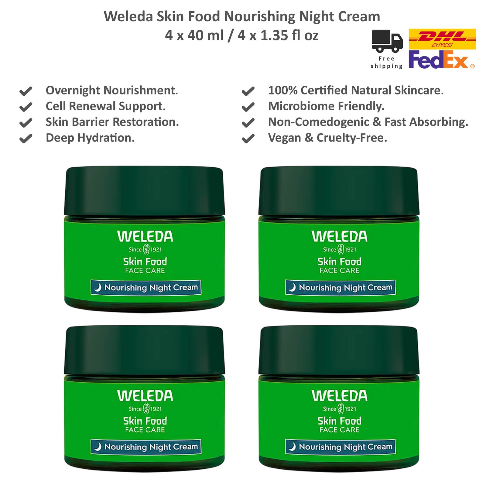 Weleda Skin Food Nourishing Night Cream Anti Aging Face Moisturizer 4x40 ml