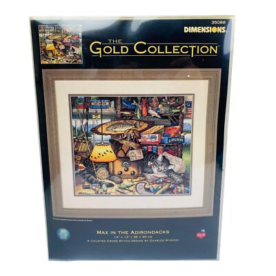 DIMENSIONS Gold Collection MAX IN THE ADIRONDACKS Counted Cross Stitch Kit Cat