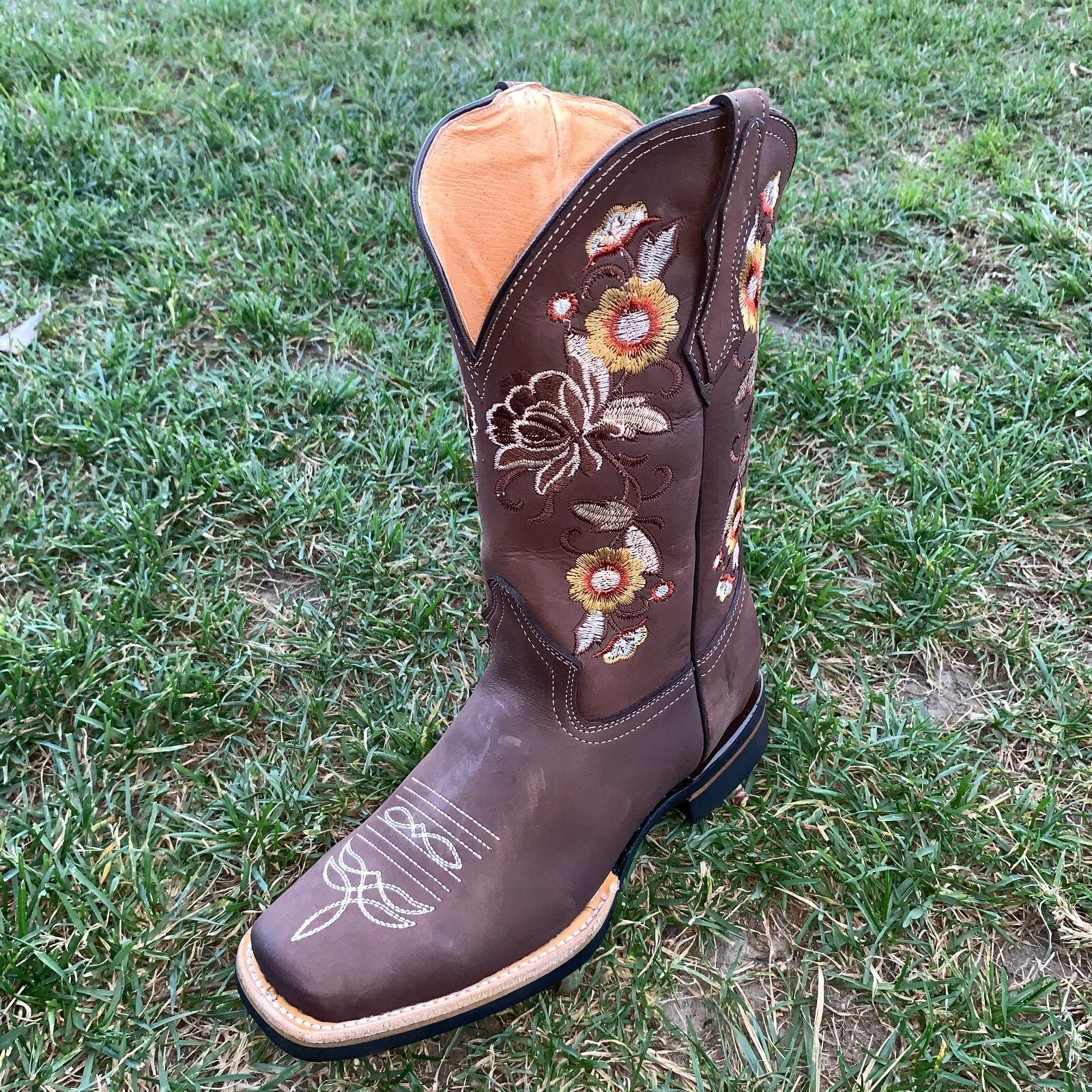 Preowned Sierra Womens Square Toe Wide Calf Cowgirl Boots Western Bota Pantorilla Ancha Vaquera