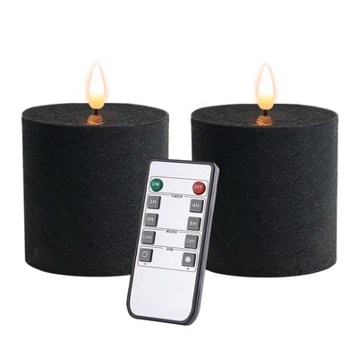 Black Flameless Candles Set of 2 (3x3 inch) Real Wax Flickering LED Candles B...