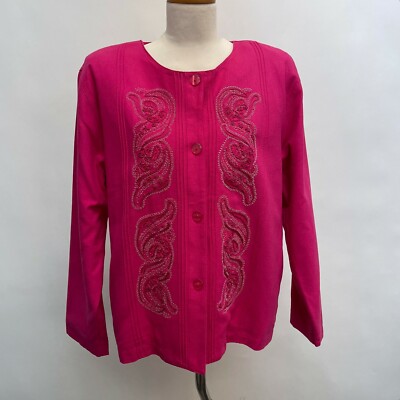 Great Cavalier by St. Paul Cardigan Top Medium Pink 100% Silk Embroidered NWT