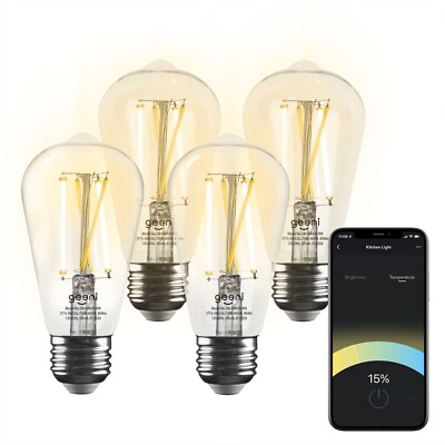 Geeni LUX Edison ST19 Edison Tunable WiFi LED Smart Bulb, 8W, E26 Base 4 Pack