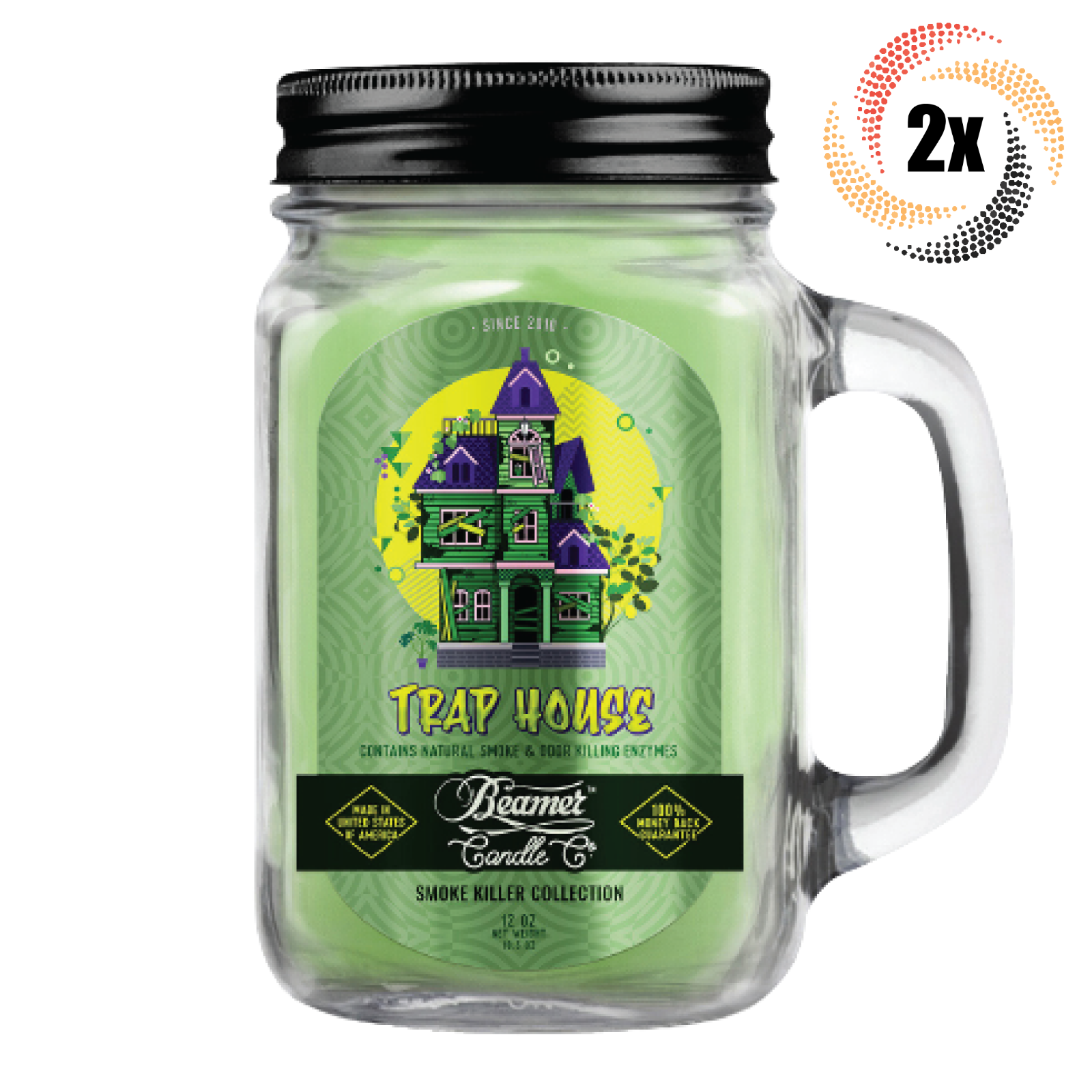 2x Jars Beamer Candle Co Trap House Killer Smoke Collection Odor Candle 12oz