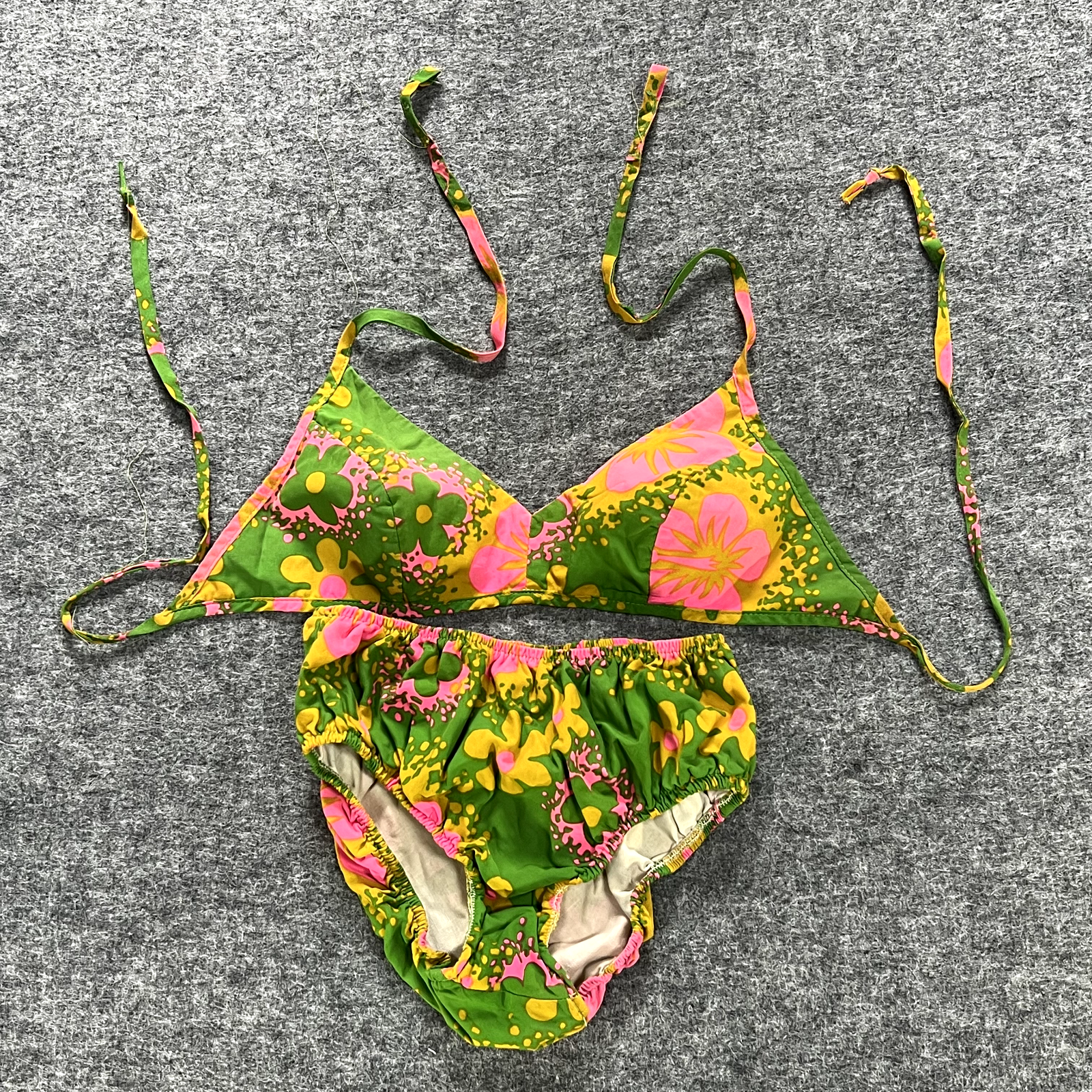 VINTAGE Bikini Small Hippie Bathing Suit Low Waist Swimsuit Cotton Hawaii