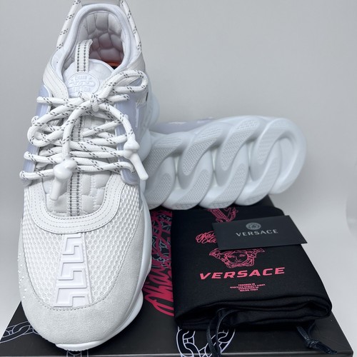 Pre-owned Versace Chain Reaction Men's Sneakers Size 12 Us / 45 Eu Triple White Print