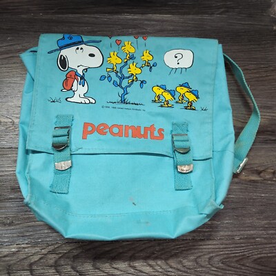1958 SNOOPY WOODSTOCK Peanuts Backpack Tote Bag w/ Tag Vintage Buckle Pack