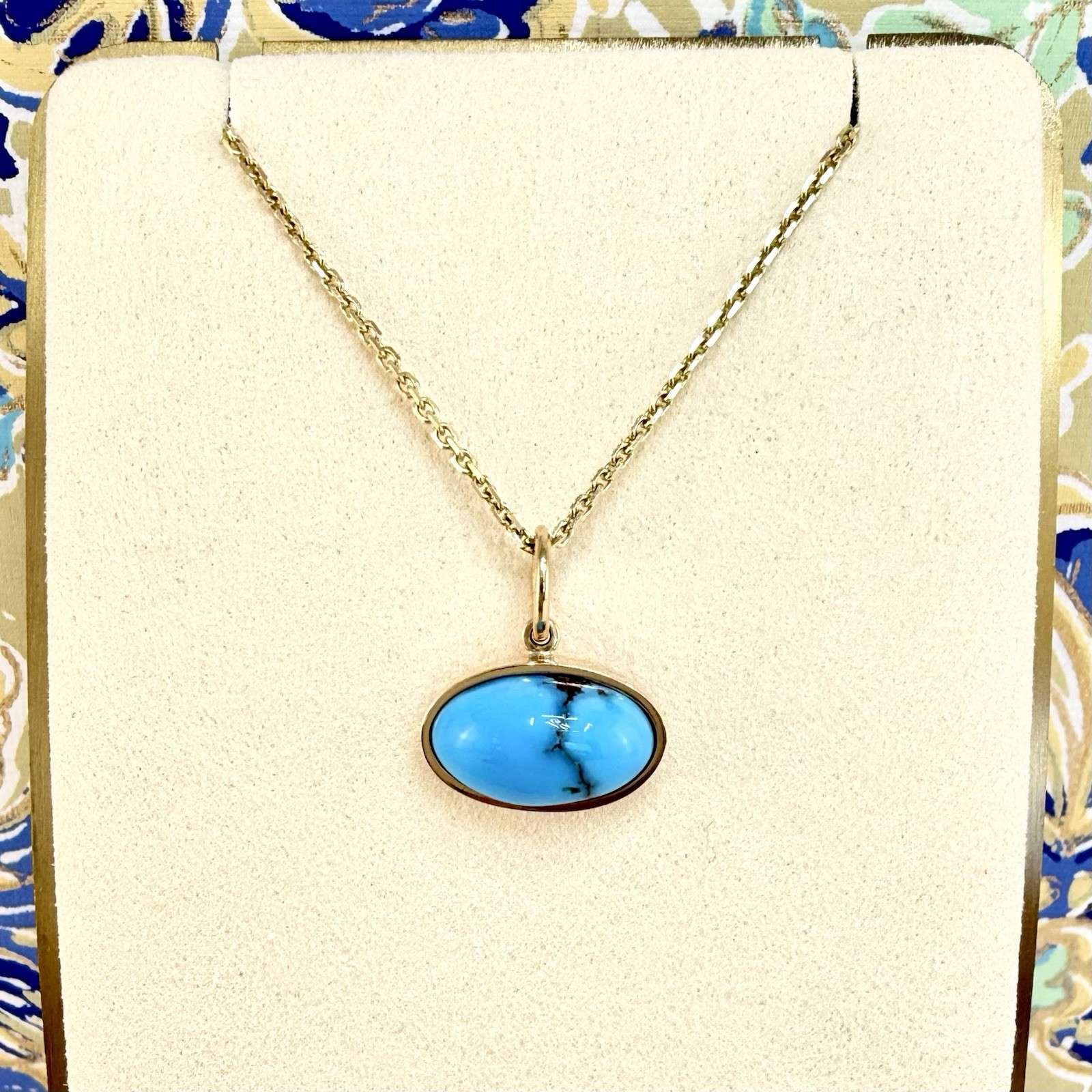 Modernist 14k Yellow Gold Natural Egyptian Turquoise Custom Made Pendant, Unisex - Picture 7 of 10