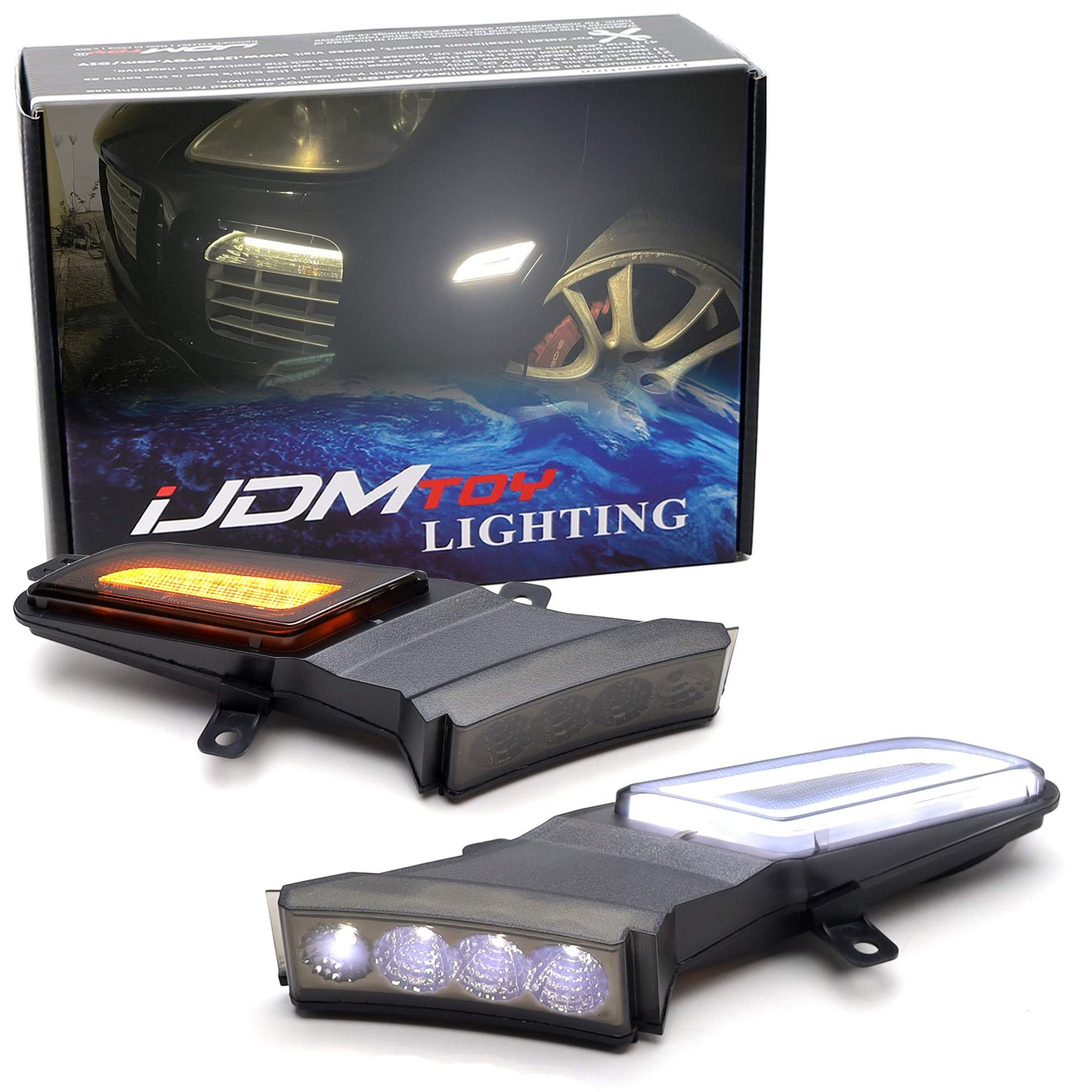 Smoked Amber/White Switchback LED Side Marker Lights For 07-10 Porsche Cayenne