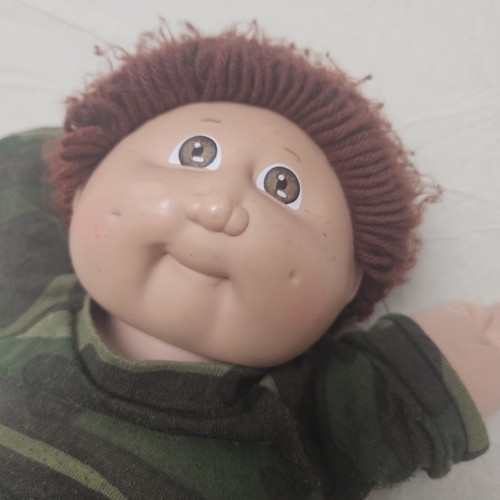 Vintage Cabbage Patch Doll 1985 Blue Signature Red Brown Fuzzy Hair Dimples