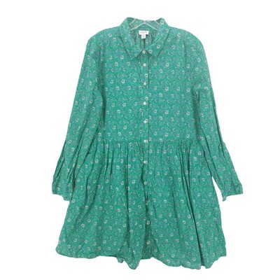 J CREW Factory Shirt Dress Long Sleeve Green Paisley Floral 100% Cotton Size 14