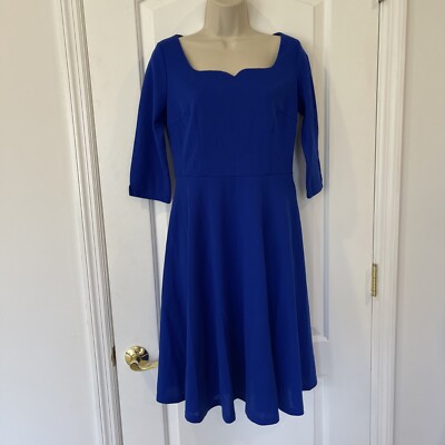 Dressy Star Royal Blue M Square Notched 1/2 Sleeve Party Dress Waisted Pockets