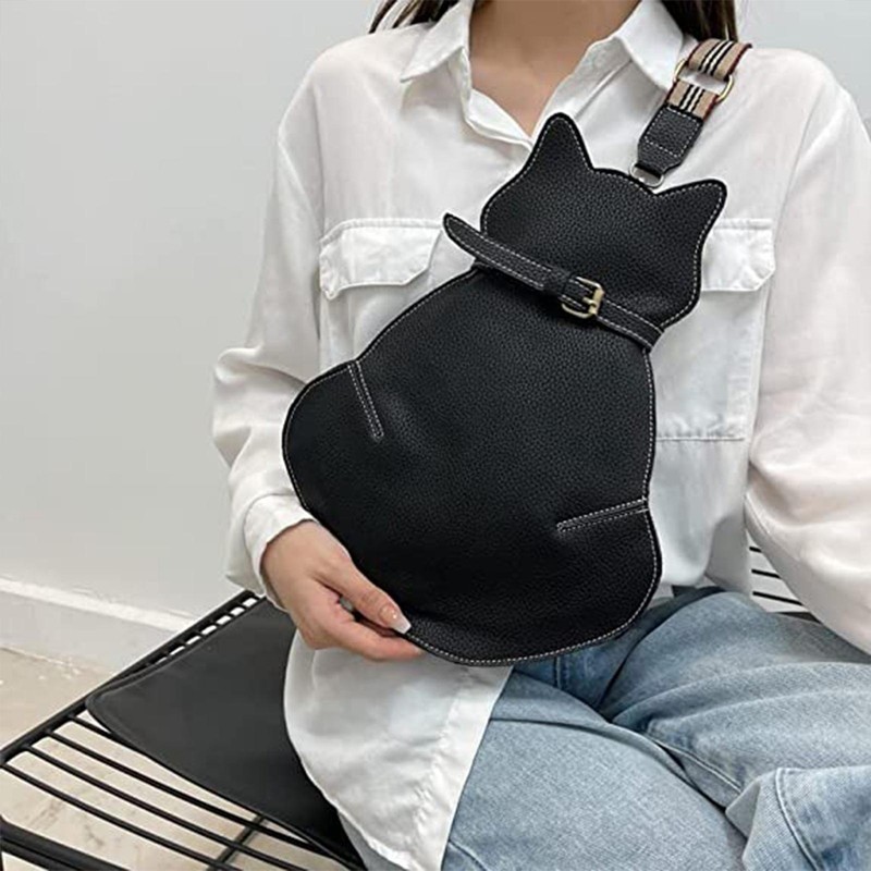 1xFashion Women Strap Crossbody Bag Cat Shape PU Leather Shoulder Bag Adjustable