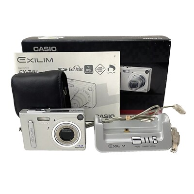 Casio EXILIM EX-Z4U Silver Y2K Digicam W/ Original Box, Charging Dock, Battery