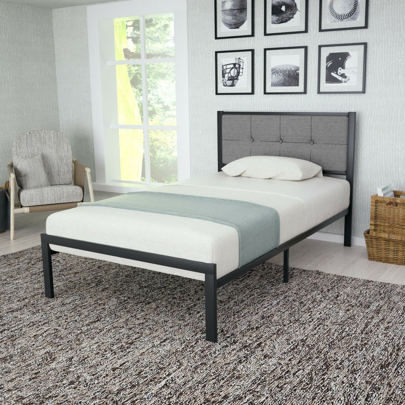 Twin Size Metal Bed Frame with Headboard, Mattress Foundation Gray | eBay