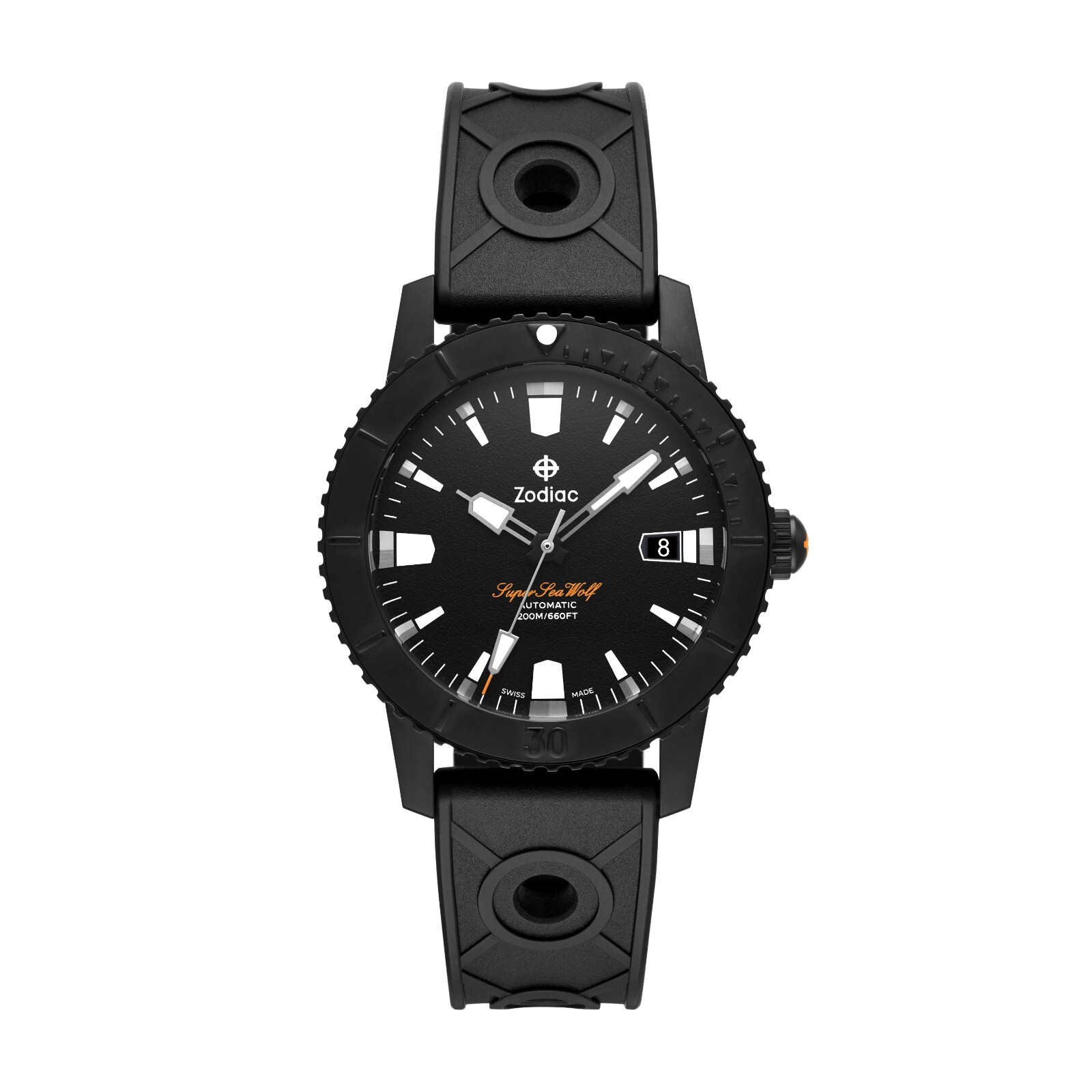 Pre-owned Zodiac Super Sea Wolf Black Compression Automatic Diver Watch 40mm Zo9297