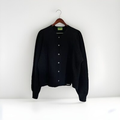 Geiger Tyrol Austria Sz 48  XL Black Wool Button Jacket Cardigan Luxury