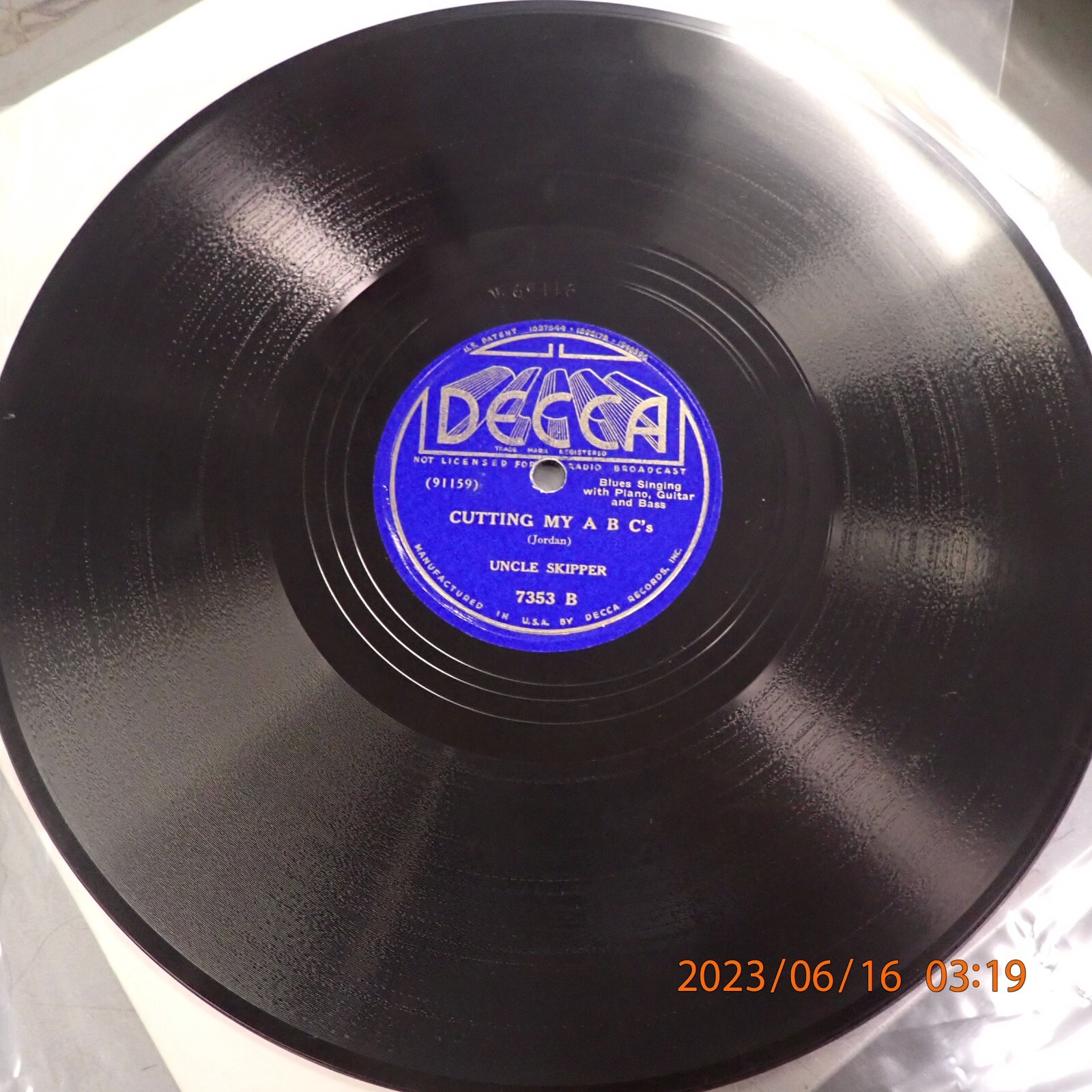 E+ 78 Uncle Skipper Charley Jordon Decca 7353 Chifferobe / Cutting My A B C's
