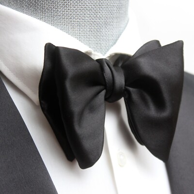 CAMELLUCCI Men's Self-tied Big Butterfly Bow Tie Black Charmeuse 100%silk