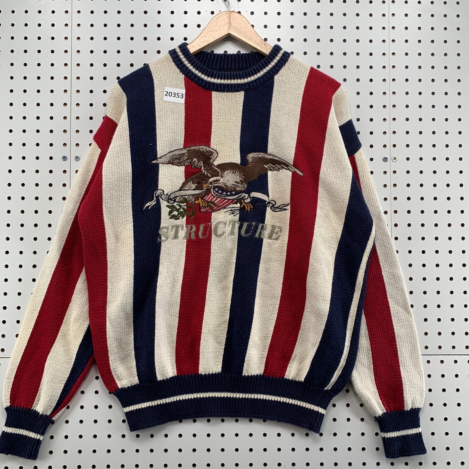 センラ Luge,A la mode,VERITE,GOSSIP,MARCEL Structure Crew Neck Knit Sweater MEN M Vertical Striped Red