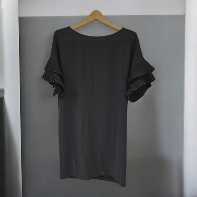 Donna Karan New York Little Black Sheath Dress Tiered Pleated Sleeve Size 8 