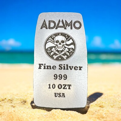 10 oz Silver Bar 999 Pirate Adamo Metals- Hand Cast - Matt Finish