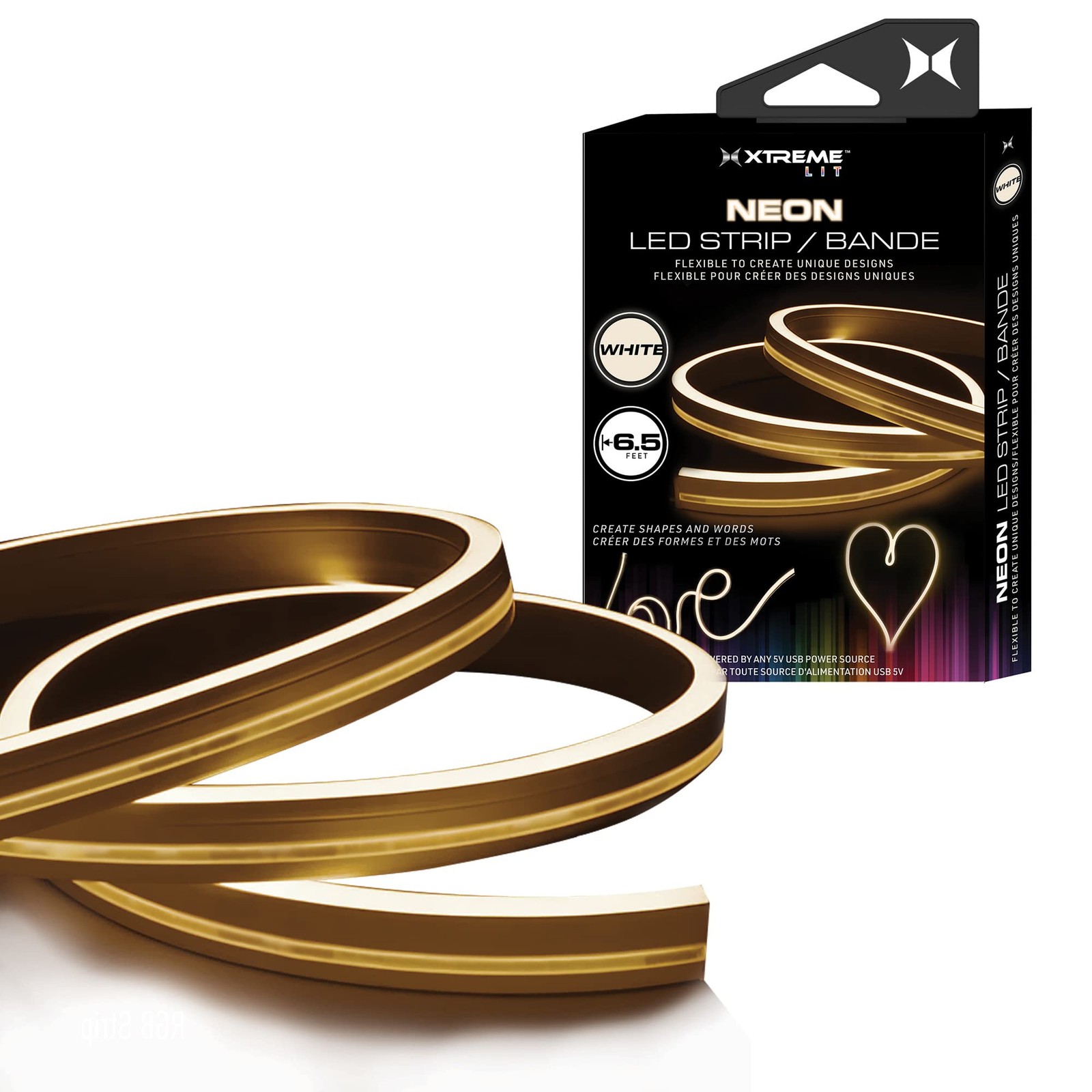 Xtreme XLB71054WHT 6.5ft Neon Led Strip Bendable Durable Works with Any 5V USB