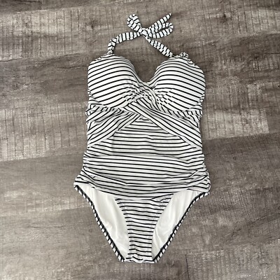 Victoria s Secret The Unforgettable One Piece, size 36C, Med Striped Halter EUC