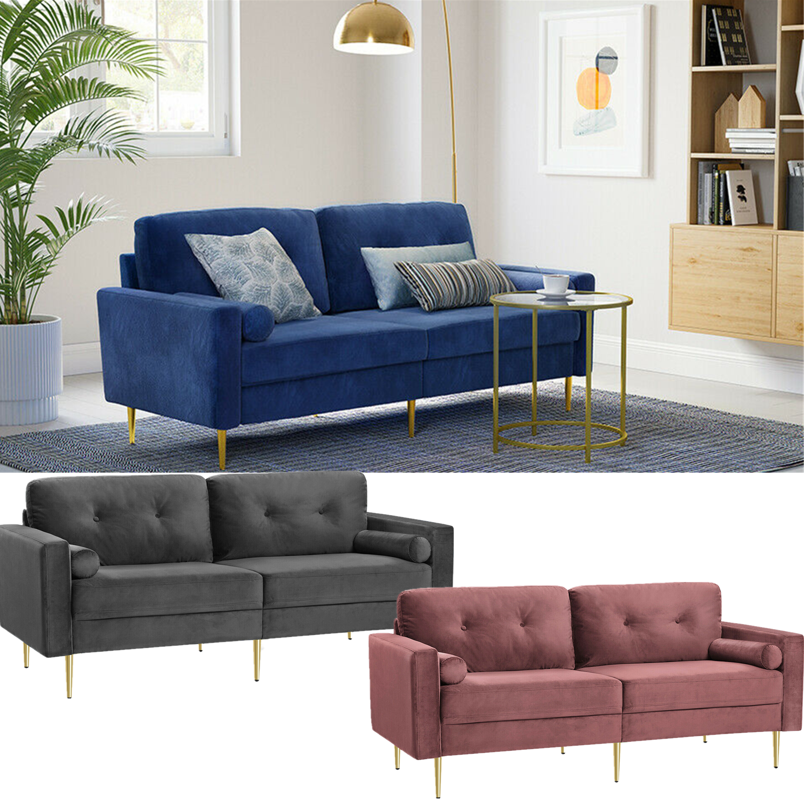 3-Sitzer Sofa, Couch für Wohnzimmer Funktionssofa, Schlafsofa, Bezug aus Samt
