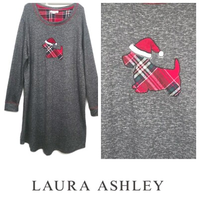 NWT Laura Ashley Plus Sz 1X  Soft Cozy Pajama Nightgown Gray Holiday Winter 