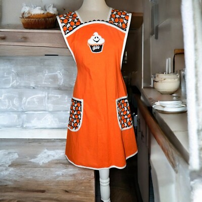 Handmade Halloween Retro Style Apron Ghostly Cupcake