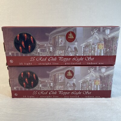 2 Boxes Red Chili Pepper 35 Lighted String Indoor Enchanted Forest New in Box