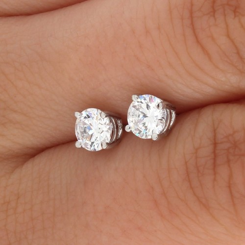 Pre-owned Fancy Special Occasions 2 Ctw Round Earrings Studs Solid 14k White Gold Brilliant Cut Basket Screw Back
