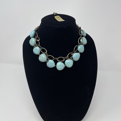 NWT Premier Designs 3 Strand Necklace Resort Faux Turquoise Beads Blue Chain