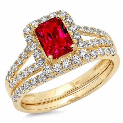 Pre-owned Pucci 1.6ct Emerald Round Halo Tourmaline Wedding Statement Bridal Set 14k Yellow Gold In Red