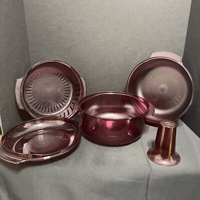 TUPPERWARE 5 PIECE STACK COOKER STEAMER  CRANBERRY 3 Qt 1 3/4qt, Steamer Lid