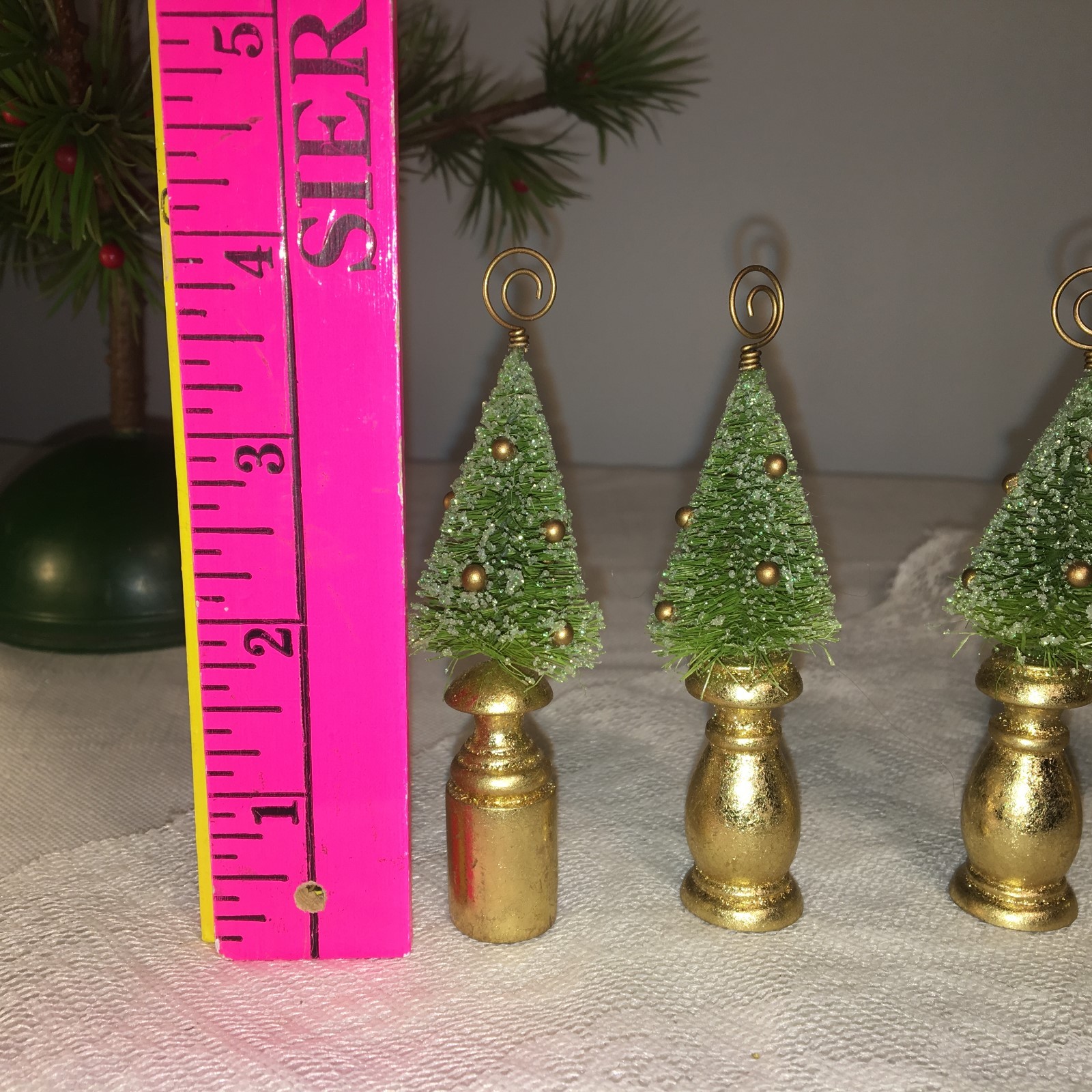 Set of 4 Dept 56 Bottle Brush Christmas Tree Place Card Holders