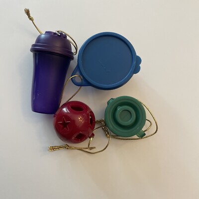Tupperware Ornaments Set of 4 Tiny Treasures Gadgets Jewel Tones Red Purple New!