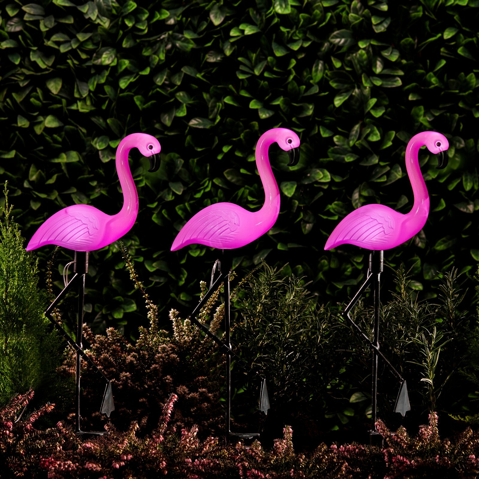 Solar Powered Pink Flamingo Ornament Set of 3 Garden 53cm Outdoor Light