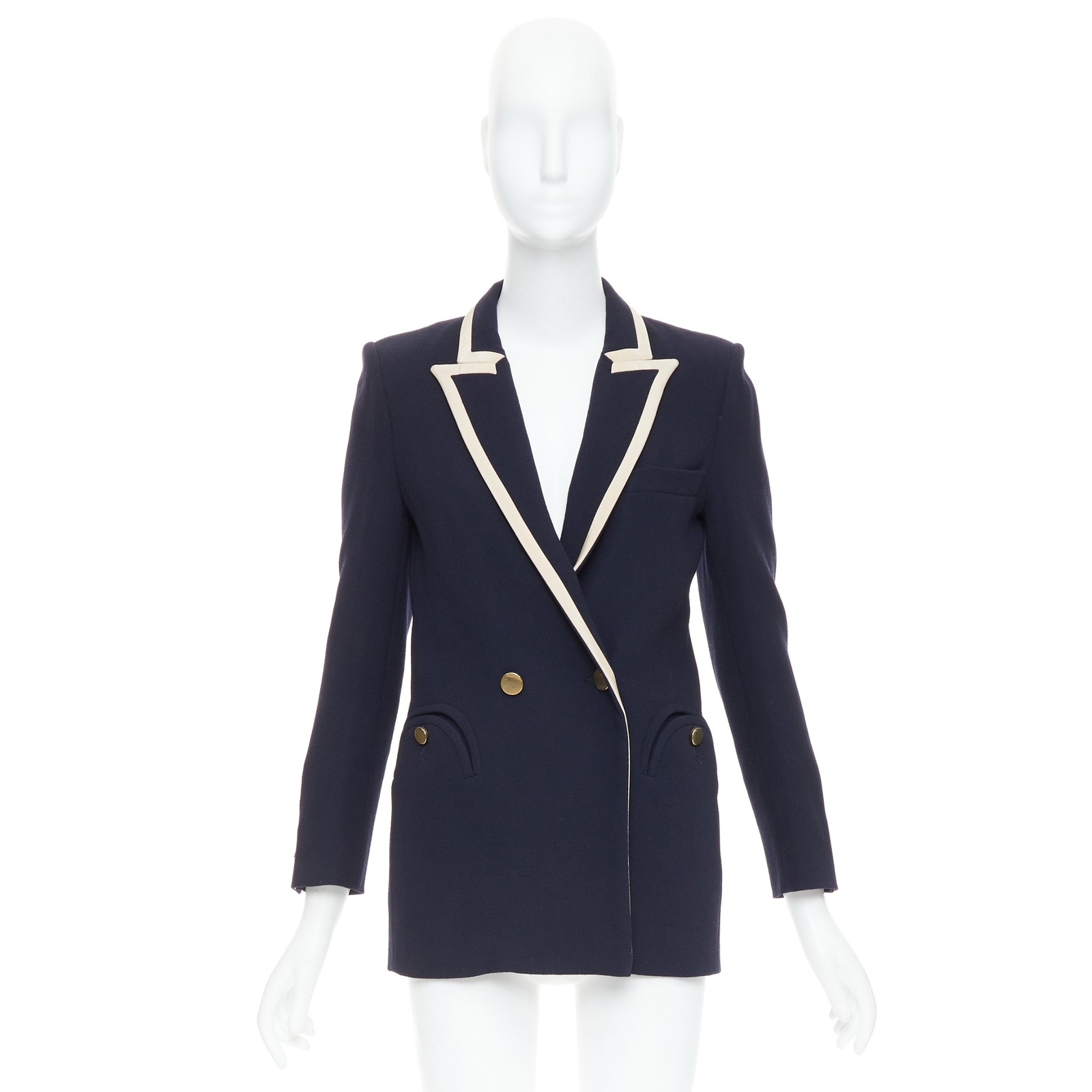 BLAZE MILANO Everyday navy virgin wool cream silk curved