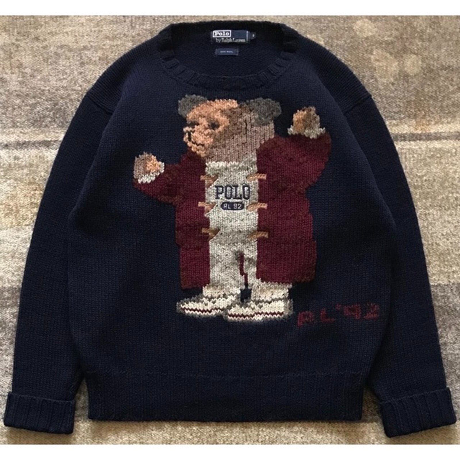 90s POLO BEAR HAND KNIT SWEATER 星条旗 Lサイズ 90s POLO BEAR HAND KNIT SWEATER 星条旗 Lサイズ
