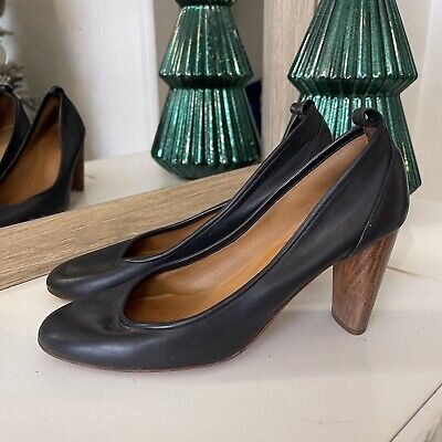 Isabel Marant Black Leather Wooden Heel Pumps Size 38